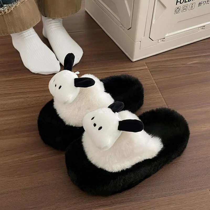 可爱毛绒棉拖鞋女士外穿2023秋冬新款厚底毛毛拖鞋室内居家一字拖