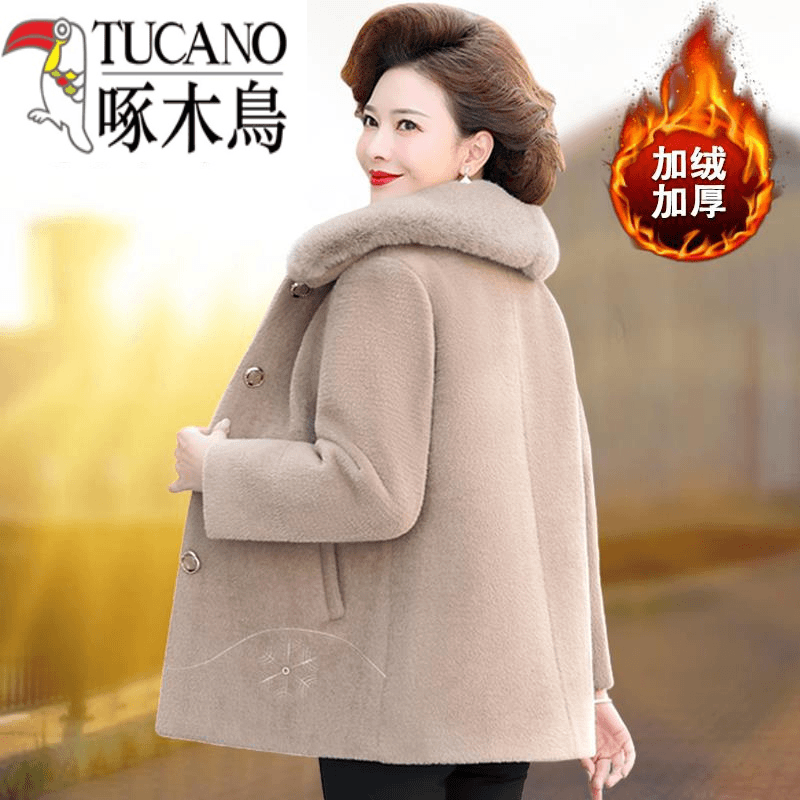 啄木鸟妈妈冬装水貂绒外套加绒加厚中年妇女高贵中老年人秋冬季毛