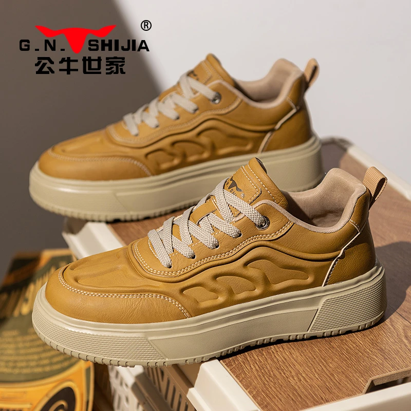 公牛世家男鞋潮牌高级感秋冬复古运动百搭板鞋男士厚底增高休闲鞋