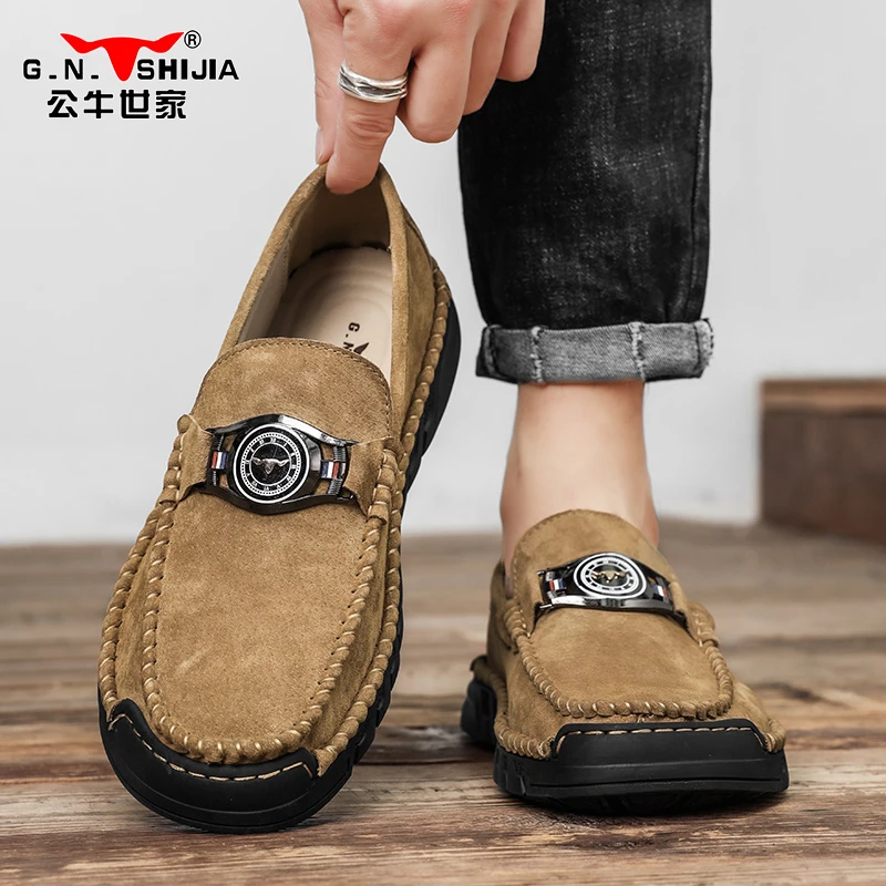 公牛世家豆豆鞋男2024新款时尚百搭精神小伙防滑休闲懒人皮鞋男士