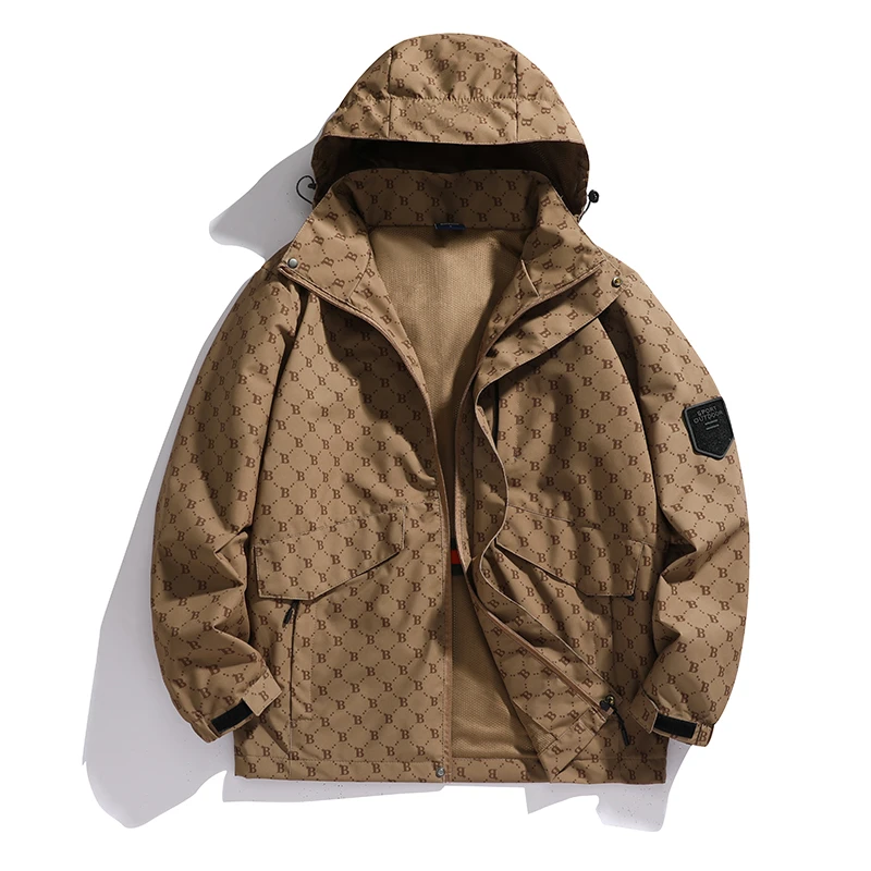 男女同款春季百搭情侣户外连帽外套冲锋衣休闲美式ZS59