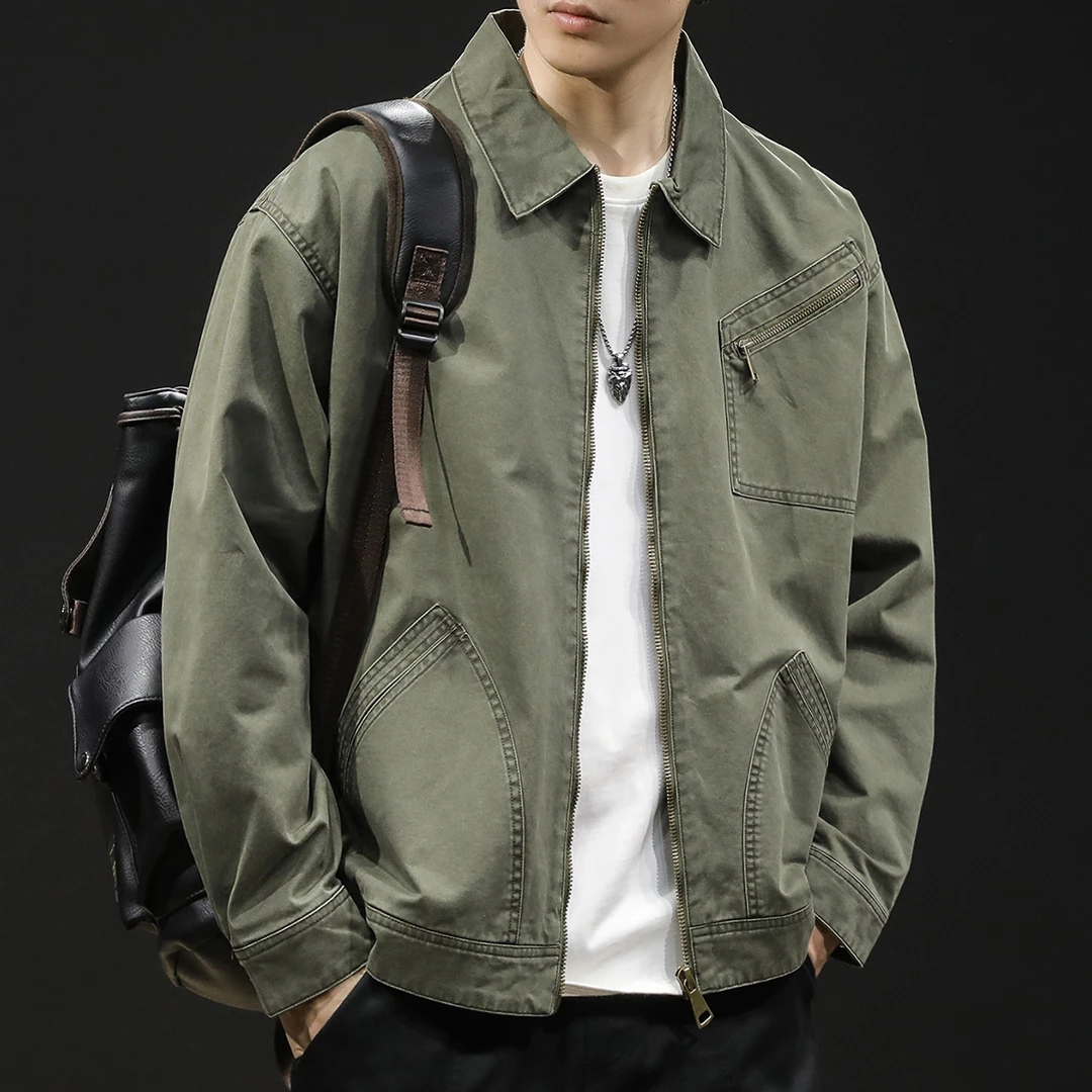 美式新款大码夹克外套男士春秋翻领潮牌新款男款休闲美式工装上衣