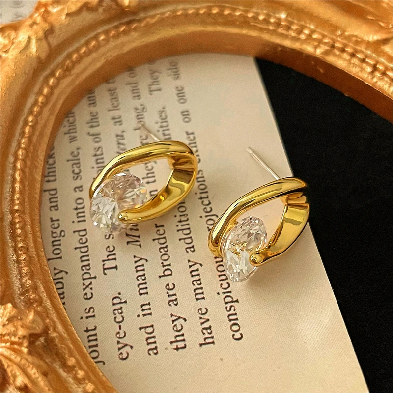 铜合金耳饰 时尚小巧精致百搭镶嵌锆石耳饰金色法式耳钉简约