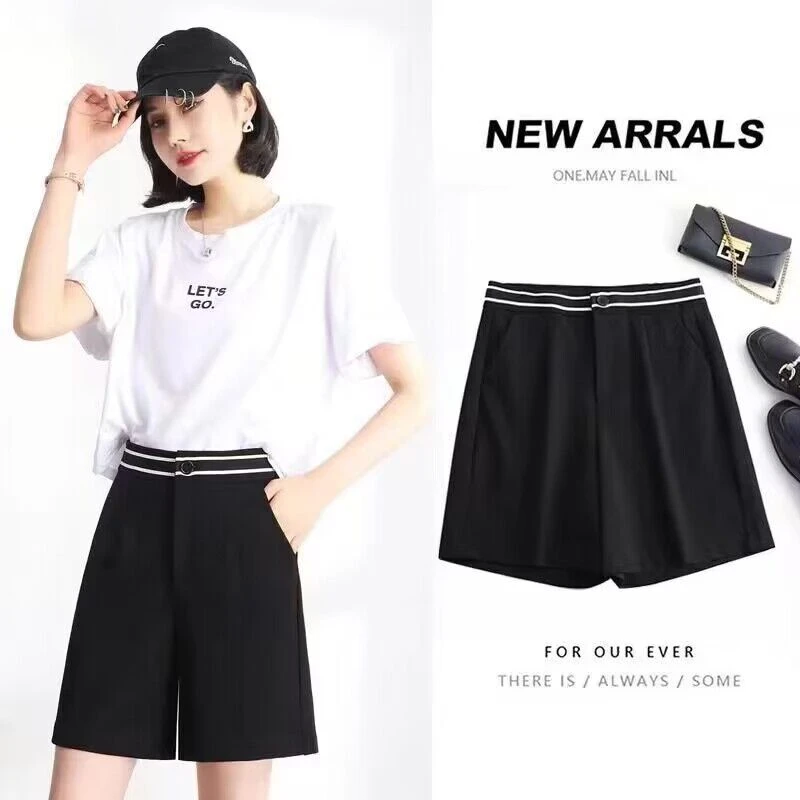 迷你中腰外穿阔腿休闲裤高腰显瘦百搭黑色新款宽松直筒阔腿裤薄款