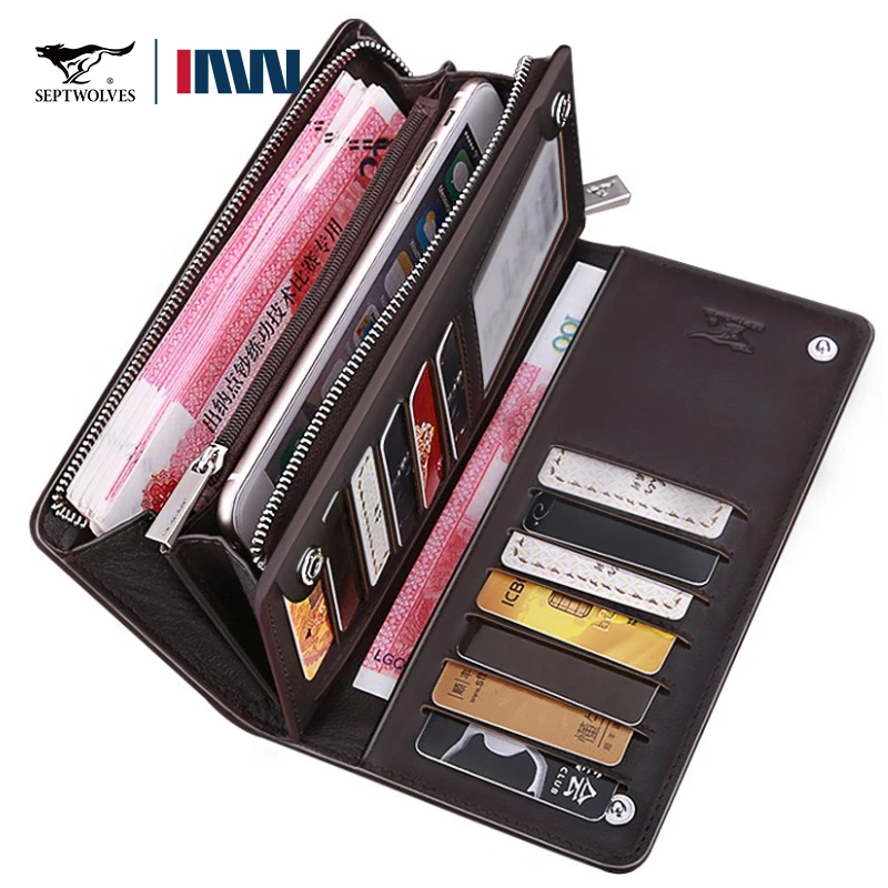 七匹狼钱包男士长款拉链真皮手包2025新款手拿包小皮包牛皮夹爸爸