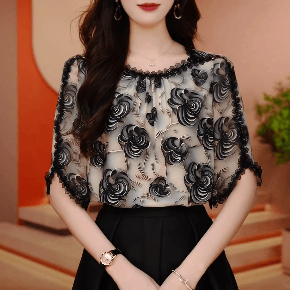 【工厂】夏季新款设计时尚印花洋气显瘦上衣女显瘦显白减龄小衫