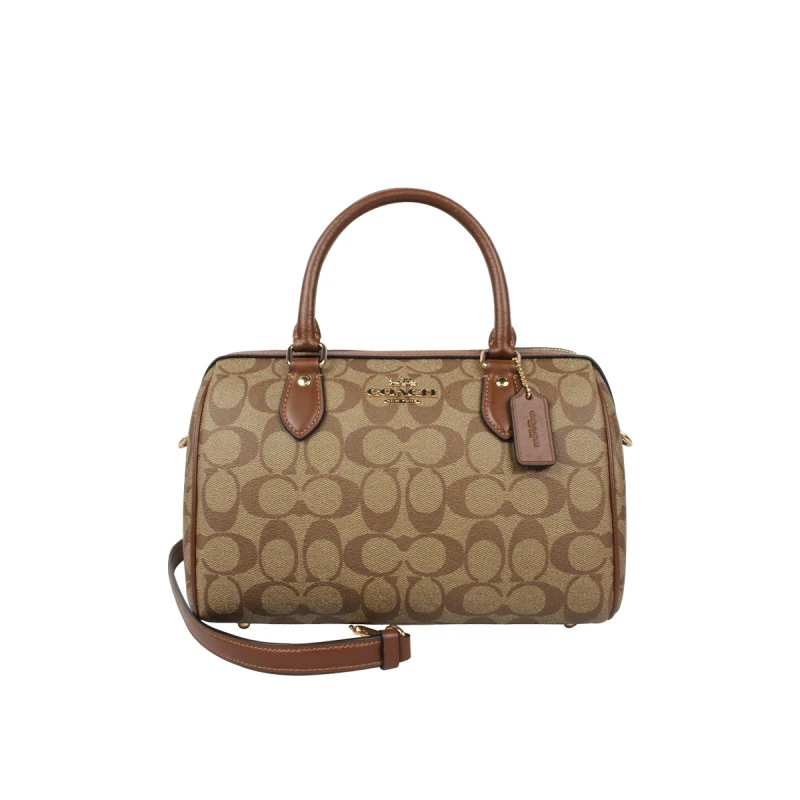 【全套包装】COACH蔻驰ROWAN25女士卡其老花中号波士顿斜跨包