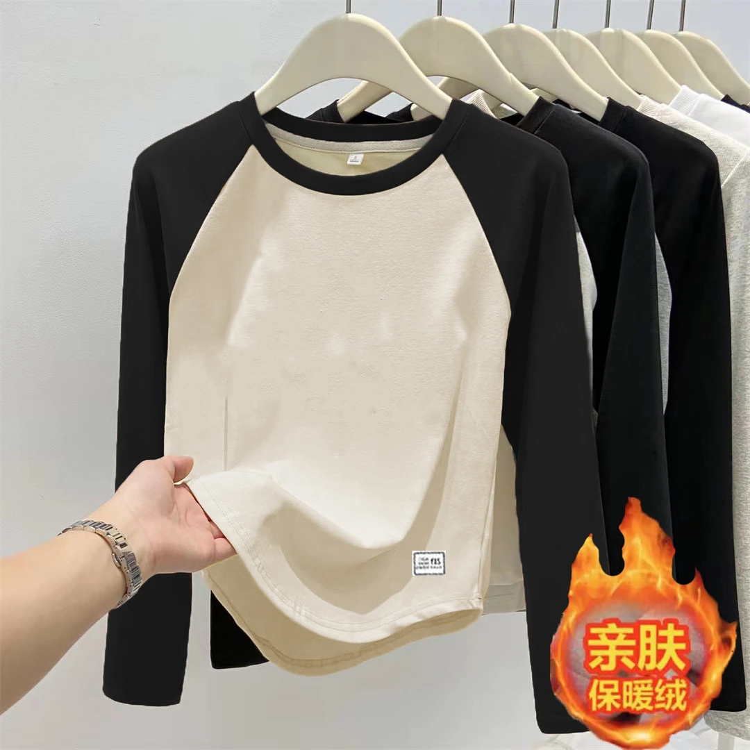 秋冬双面德绒百搭修身保暖打底衫女内搭显瘦时尚洋气外穿长袖上衣