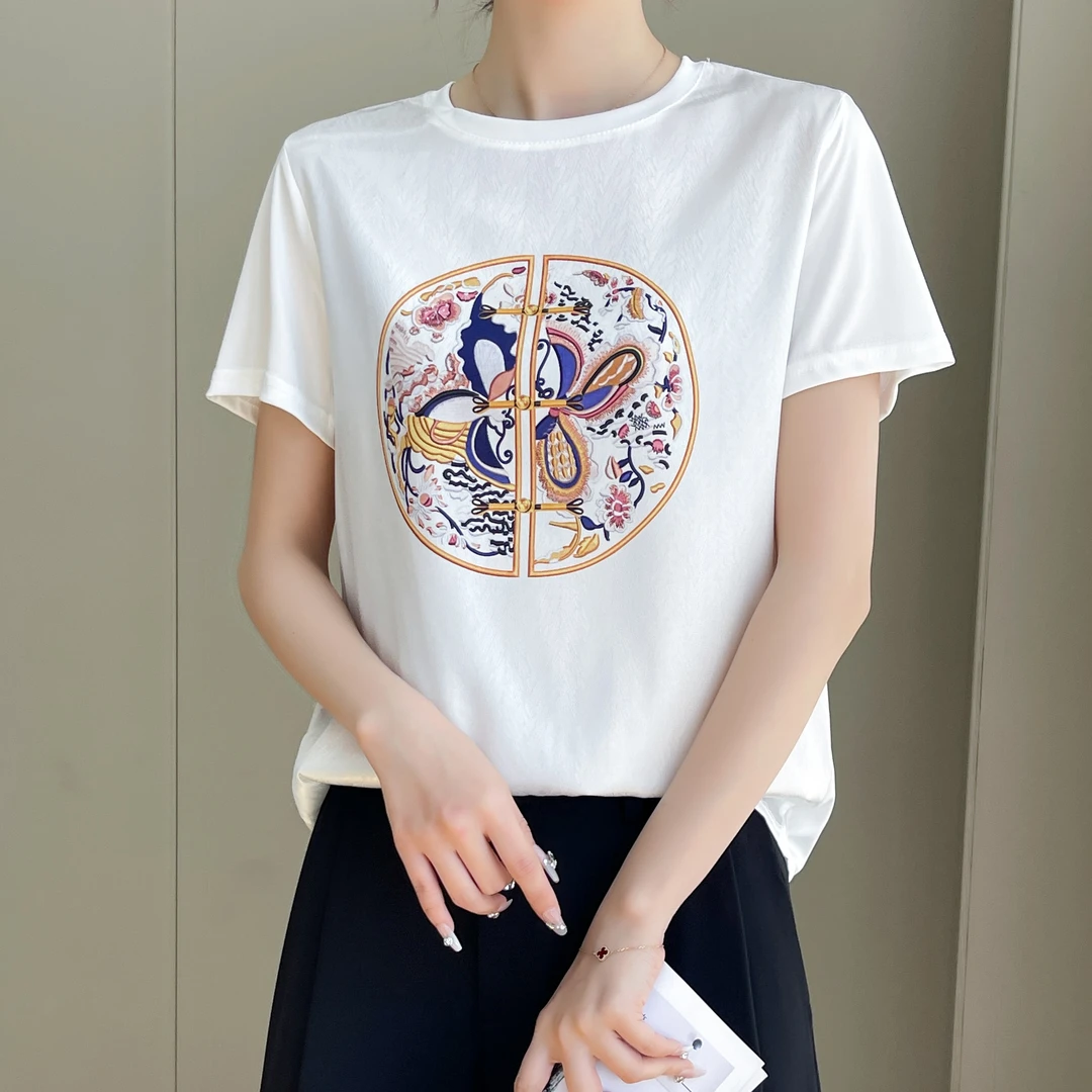 1416夏丝滑缎面冰凉感百搭时尚设计休闲女半袖T恤洋气AB拼接短袖