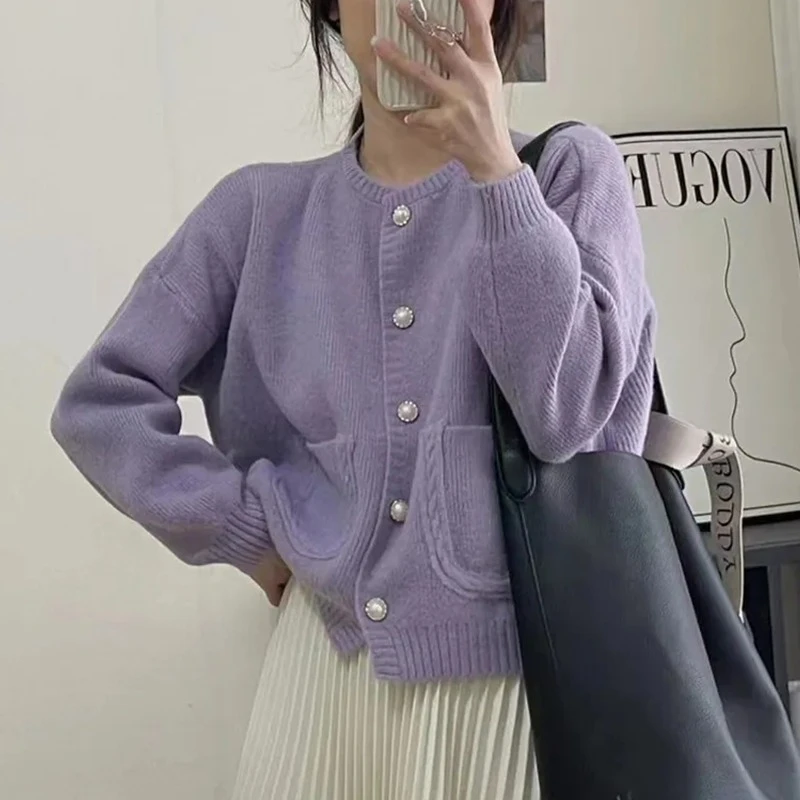 5001气质百搭毛衣针织开衫女新款外搭洋气小个子上衣针织纯色显瘦