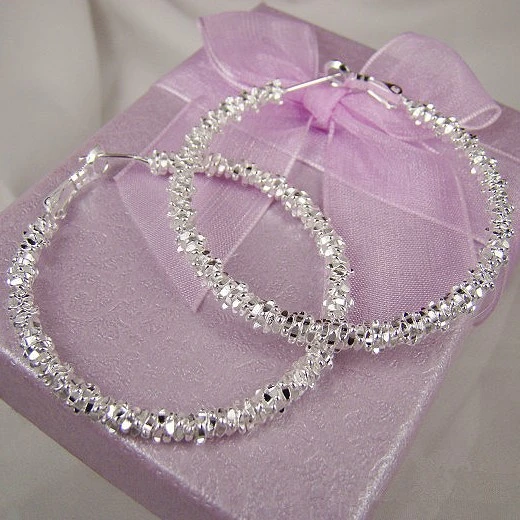 925银耳饰 s925银唯美满天星大耳圈耳环时尚个性耳扣轻奢气质圈圈