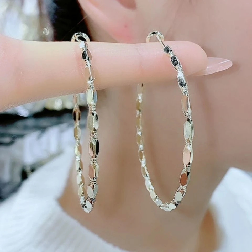 铜合金耳饰 大圈圈耳环2024年新气质夸张个性光面素耳圈银针耳饰