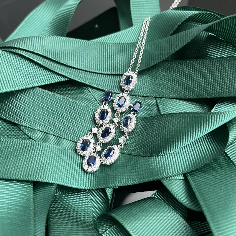 铜合金合成锆石吊坠 轻奢高级皇家蓝设计项链-PRA223/1110