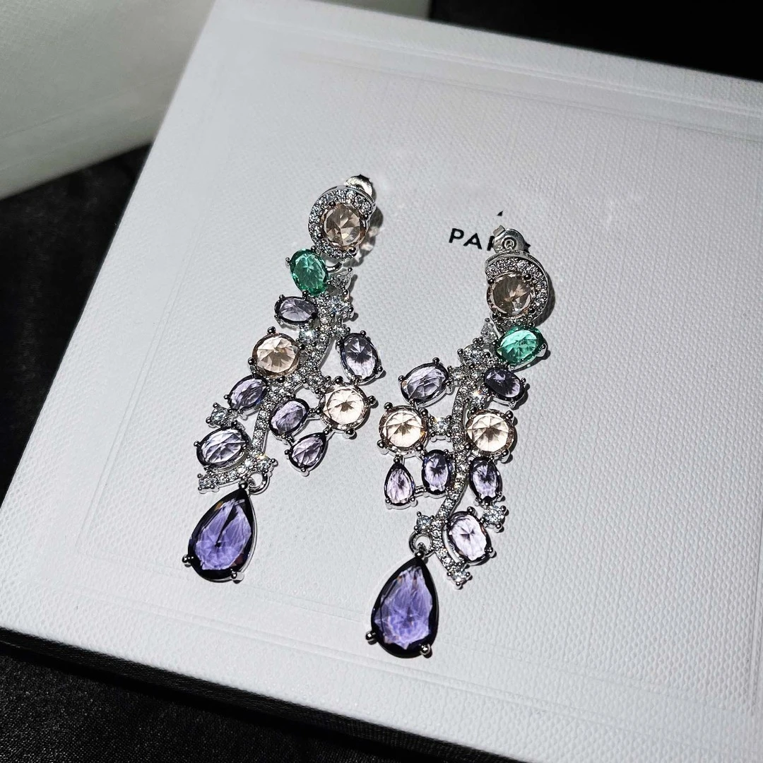 铜合金合成锆石耳饰 新款设计款彩紫色耳饰耳钉E986/303