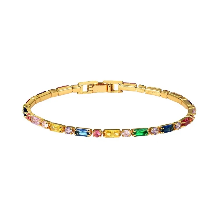 铜合金合成锆石手链 轻奢气质百搭优雅时尚彩色手链-2583