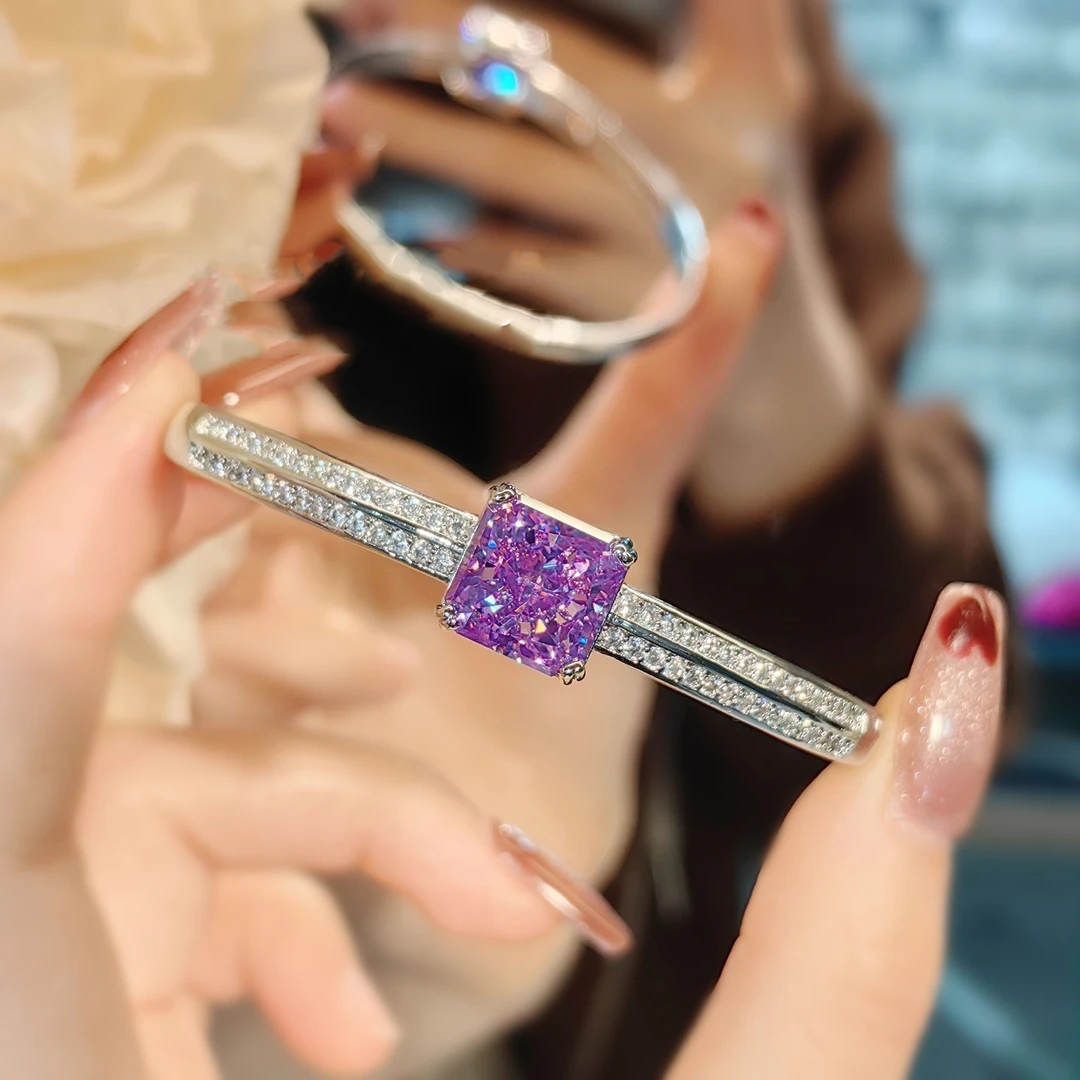 铜合金莫桑石手镯 紫色冰花百搭小众轻奢手镯H556-2469