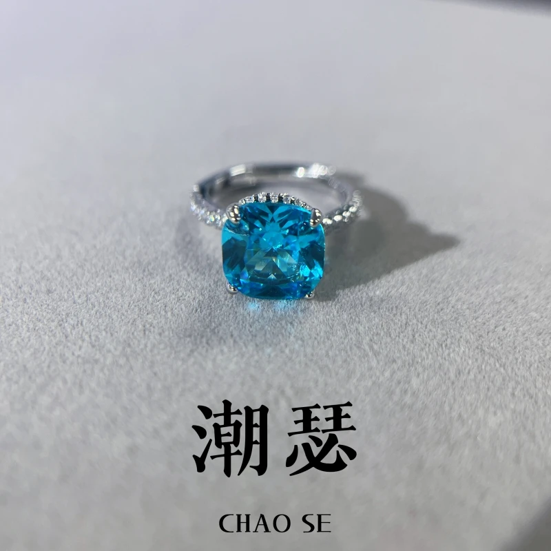 铜合金合成锆石戒指 戒指 蓝色气质方形优雅百搭时尚戒指-ZZ284