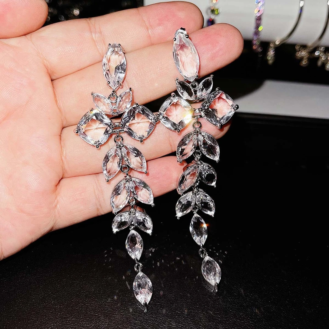 铜合金合成锆石耳饰 新款花瓣长款马眼流苏耳饰耳钉-E1138/940