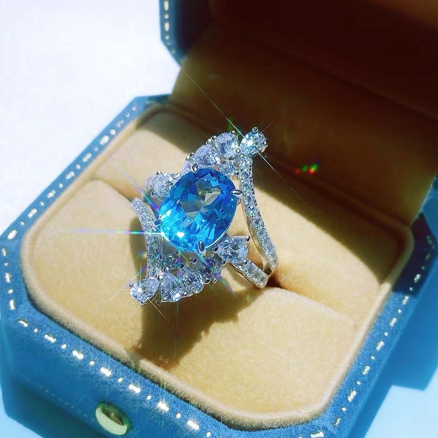 铜合金合成锆石戒指 戒指 新款海蓝色不规则戒指-JZ641/1282