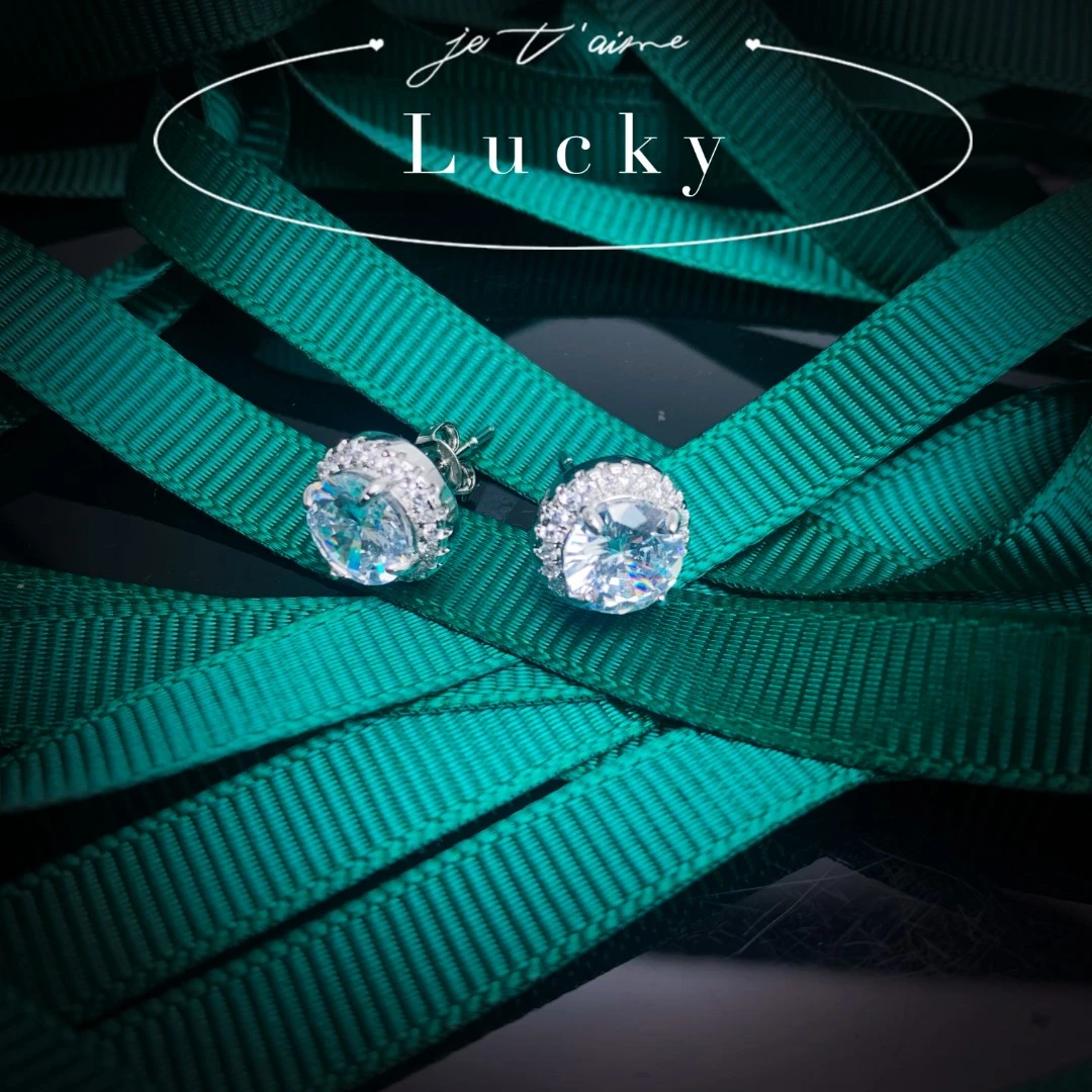 铜合金合成锆石耳饰 耳饰 白色圆形设计款耳钉-ZZ124