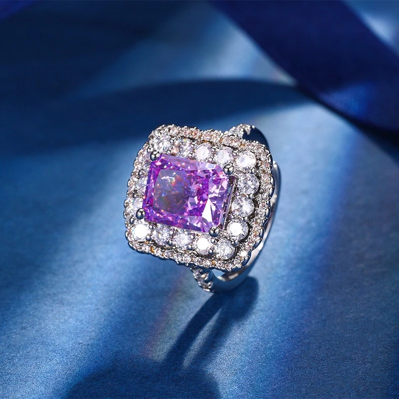 铜合金合成锆石戒指 高碳钻紫色冰花奢华轻奢百搭戒指-2433