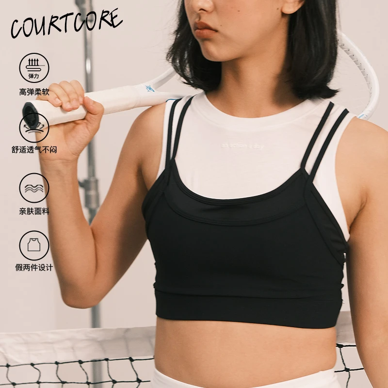 AAAD | Courtcore球场穿搭 撞色假两件工字吊带瑜伽背心运动内衣