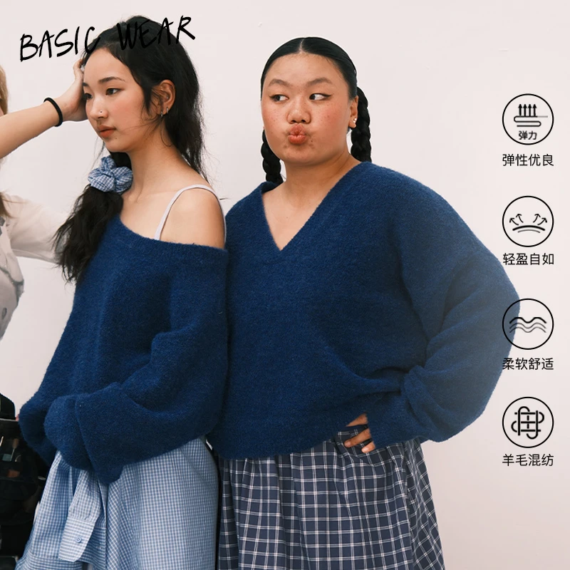 AAAD | Natur Wear羊毛圈绒V领短款套头毛衣短款毛衣外套女