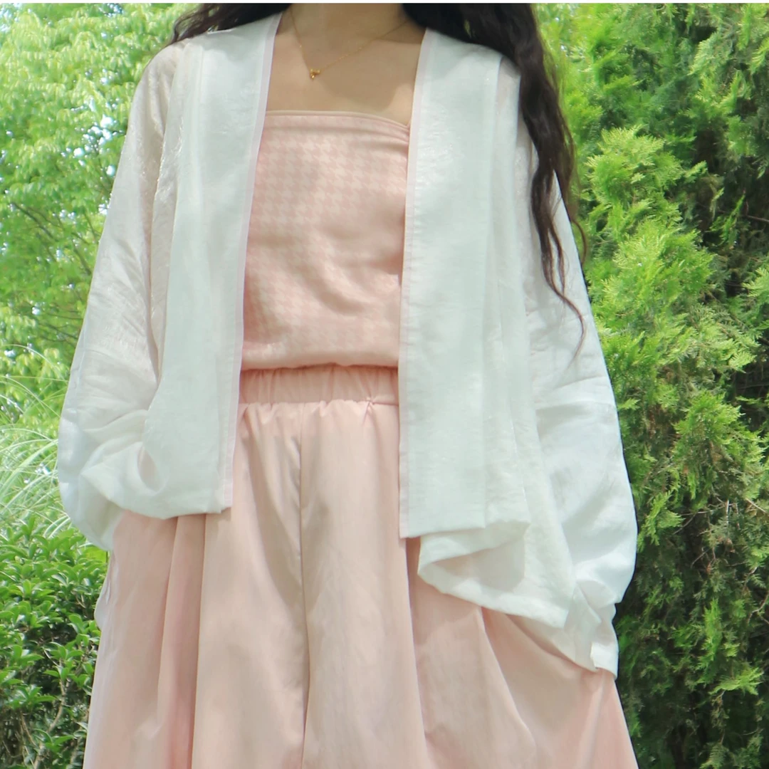 【四时云杪】宋制薄款汉服白色天丝暗纹飞机袖粉色掐牙透气国风