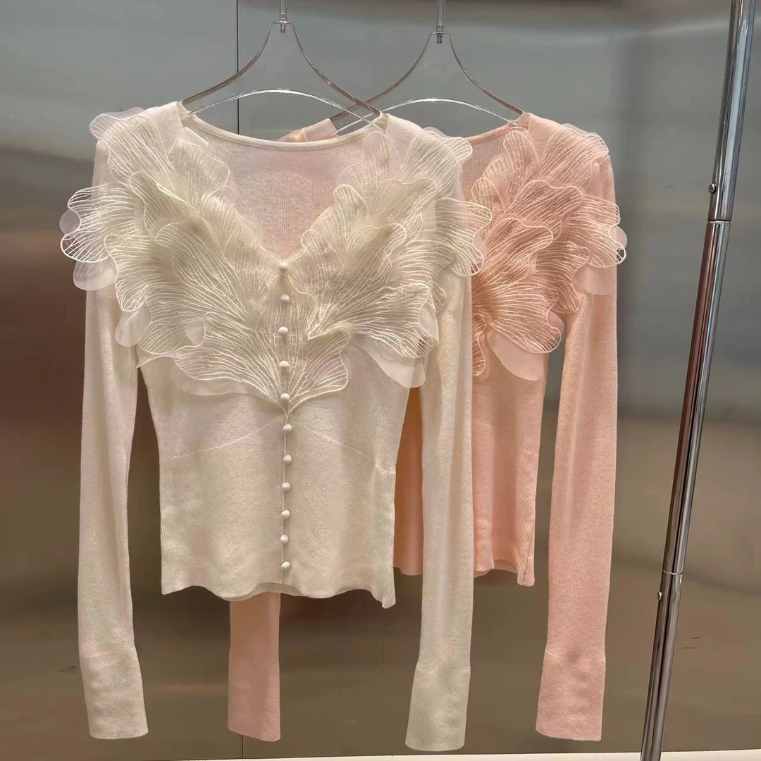 【BG原创轻奢】秋冬新款时尚轻奢重工百搭蕾丝设计羊毛毛衣