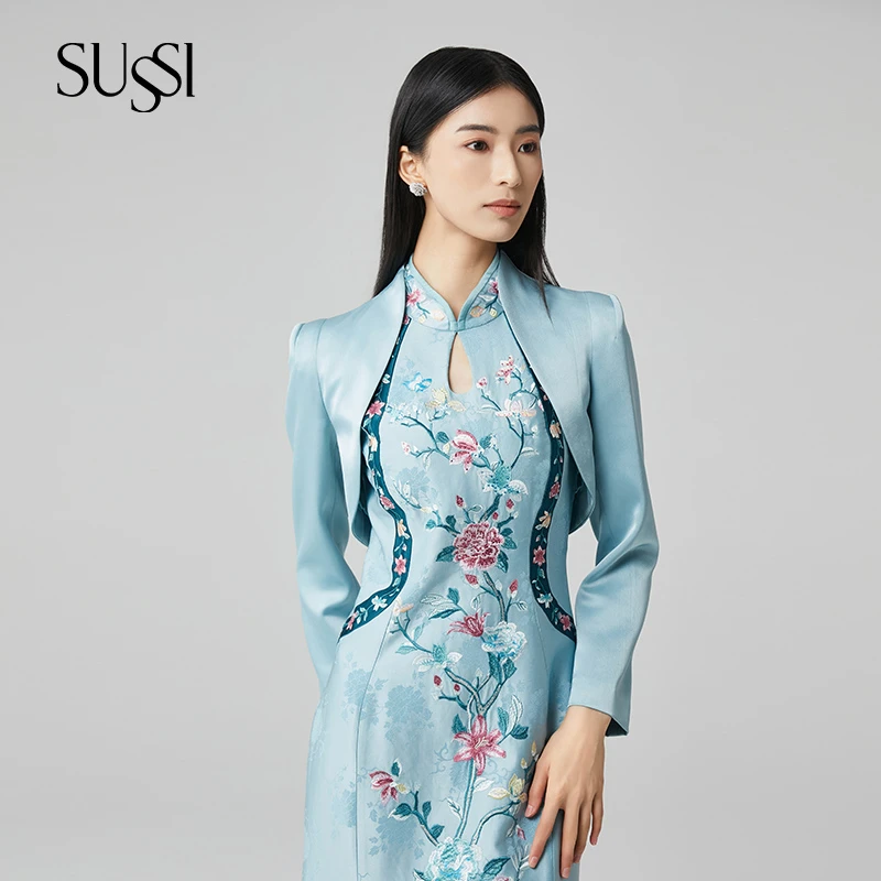 SUSSI/古色70后显年轻漂亮时尚女装百搭款显高显瘦立领长袖小坎肩