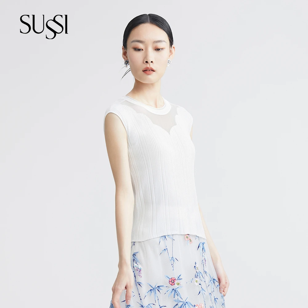 SUSSI/古色雪白百搭款圆领包肩袖毛针织衫女度假穿搭