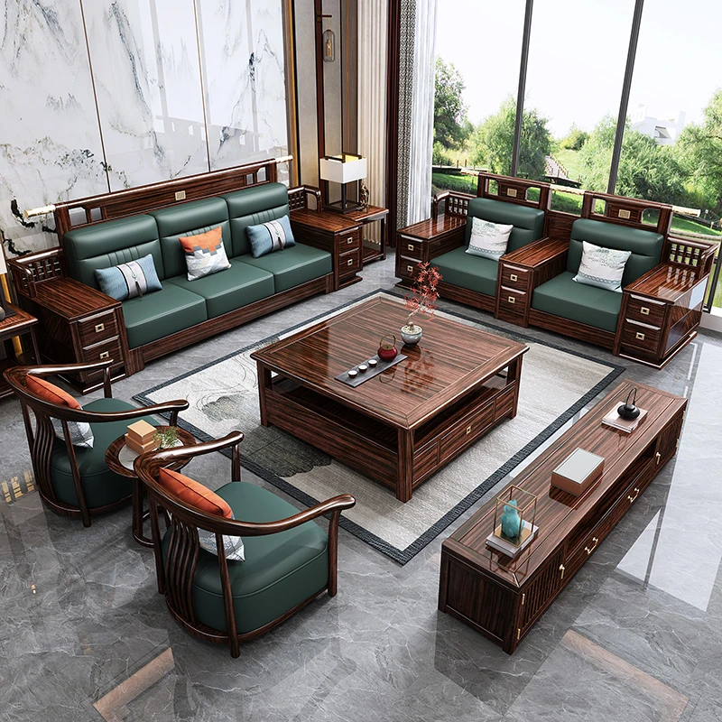 新中式乌金木实木沙发禅意客厅大小户型储物轻奢别墅家具