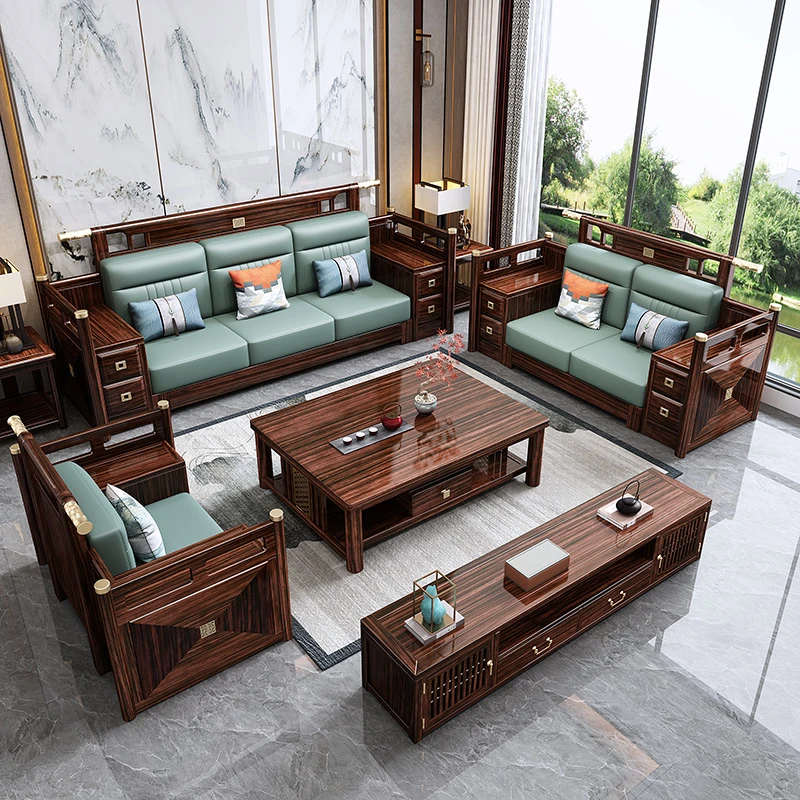 工厂直销新中式乌金木实木沙发组合高端大小户型别墅客厅家具