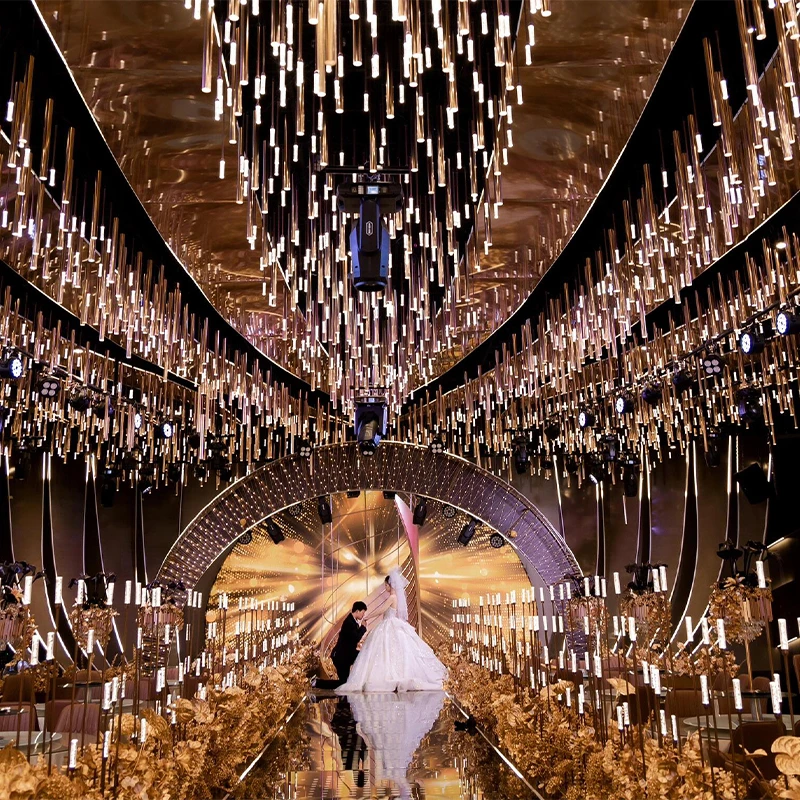 婚礼吊灯水晶奥斯卡黑金火柴路引摆件蜡烛火苗吊灯宴会婚礼堂道具