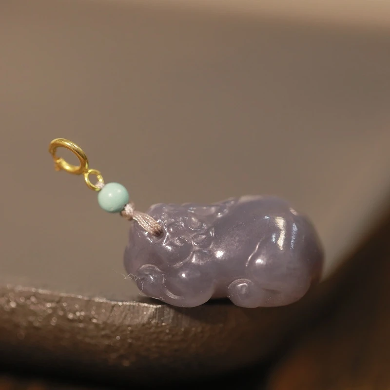 麦麦【立冬】天然和田玉烟紫貔貅+18K金配件 吊坠 多样性发货
