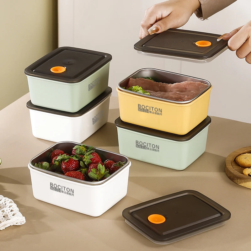 【两个装】马卡龙不锈钢保鲜盒带盖加热微波炉可用饭盒