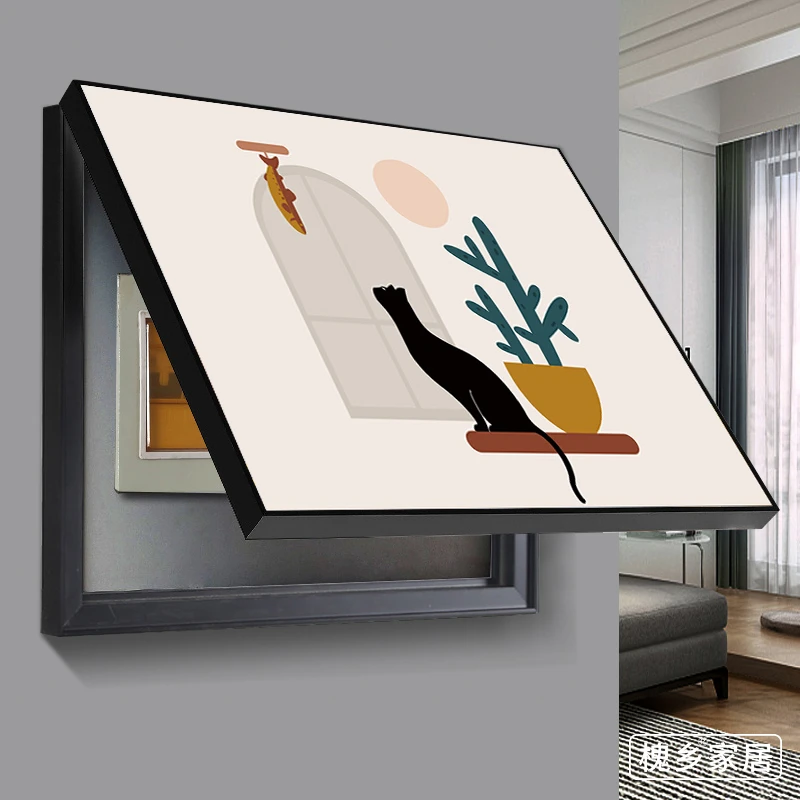 猫咪电表箱装饰画创意上掀悬挂遮挡配电箱电闸挂画奶油风餐厅壁画