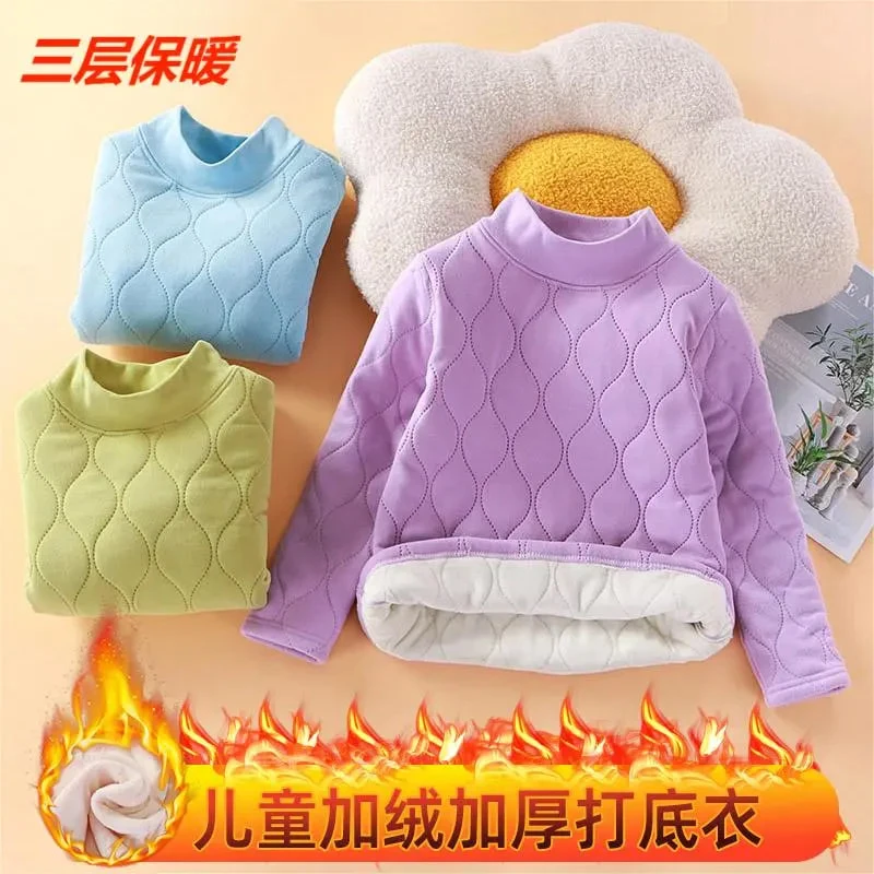 儿童校服神器高领内搭保暖上衣冬男宝女孩加绒套头打底衫棉服内胆