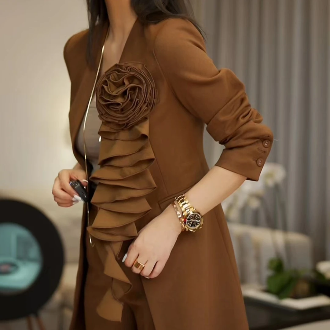 【肆姐高定】‘优雅知性风’胸花长款大衣套装XY723