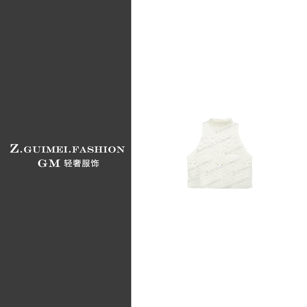 【肆姐高定】设计师款100%山羊绒镂空钩花背心X2110