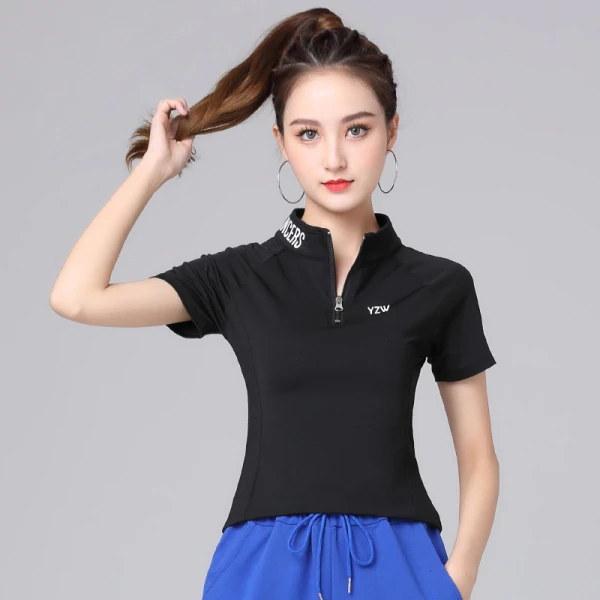 密绾2024年新款半拉链短袖T恤运动服女上衣跑步宽松显瘦速干健身