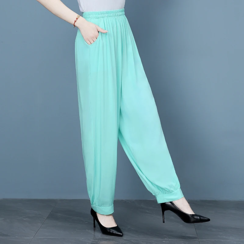 时尚休闲女裤大码棉绸裤子夏款薄款洋气中老年灯笼裤女高腰阔腿裤