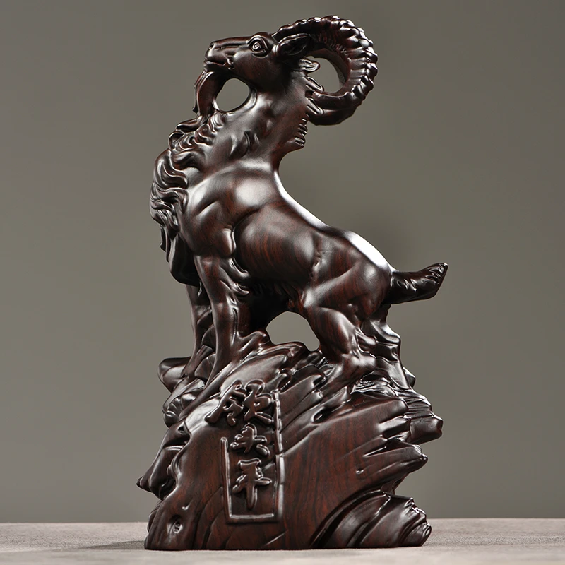 黑檀木雕羊摆件十二生肖木羊家居办公室领头羊装饰开业新居送礼品