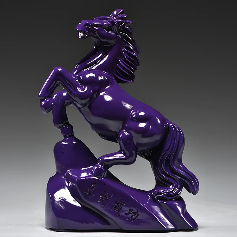 紫色木雕刻马摆件十二生肖木头马红木家居客厅办公装饰工艺品送礼