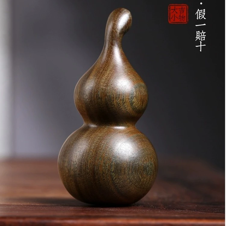 天然绿檀木雕刻福禄小葫芦摆件文玩手把件家居装饰品创意工艺礼品