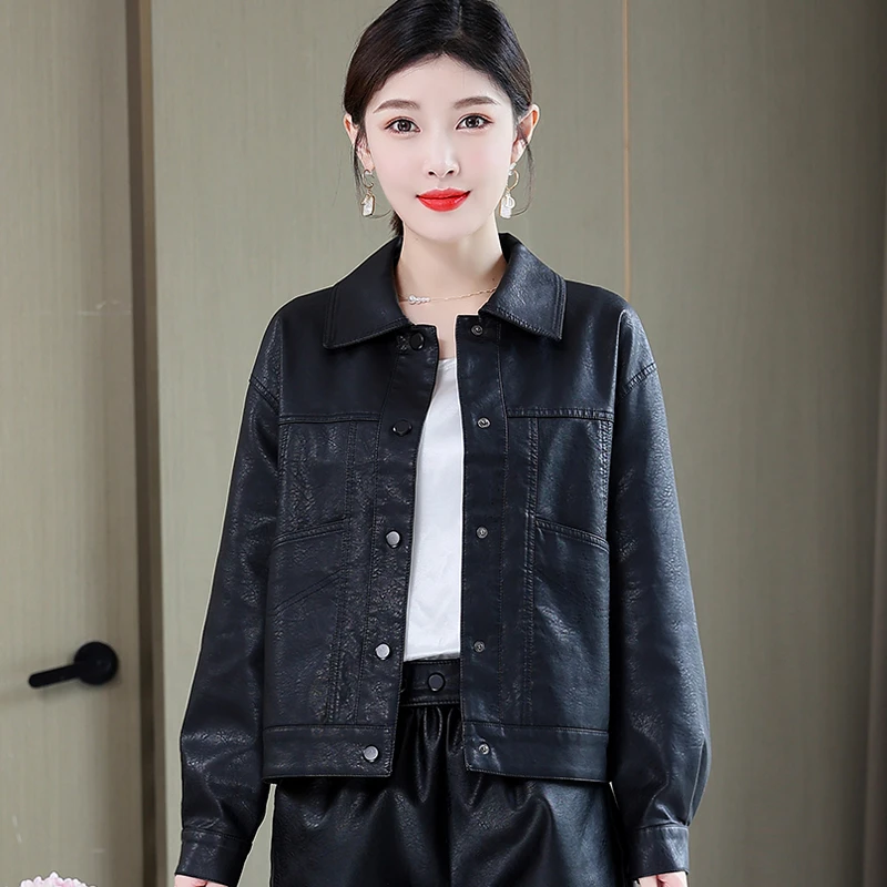 春秋新款女皮衣外套时尚百搭女神外套休闲显瘦洋气3