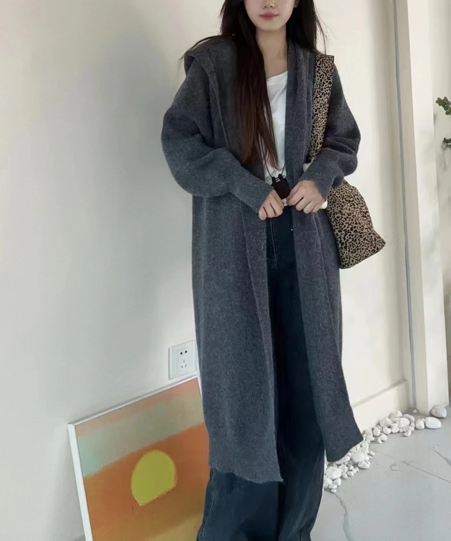 2025秋冬季新款慵懒风毛衣外套女针织开衫中长款加厚宽松大衣毛衣