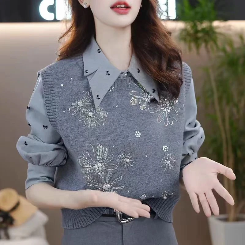 重工钉珠无袖针织马甲背心内搭设计圆领感宽松坎肩马夹毛衣背心女