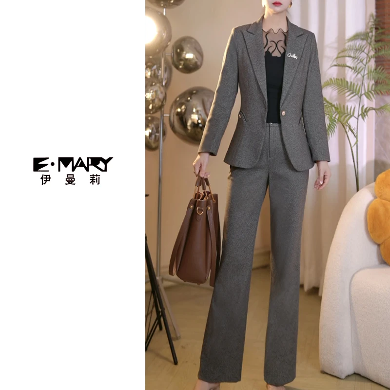 春季一粒扣女西装套装OL通勤时尚休闲毛呢加厚修身西装套装女夏