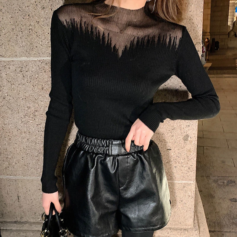 时尚打底毛衣女镂空显瘦打底衫气质针织衫女显瘦气质毛衣镂空毛衫